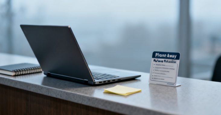 A Phone-in-Another-Room Card for One Focus Block — desk scene