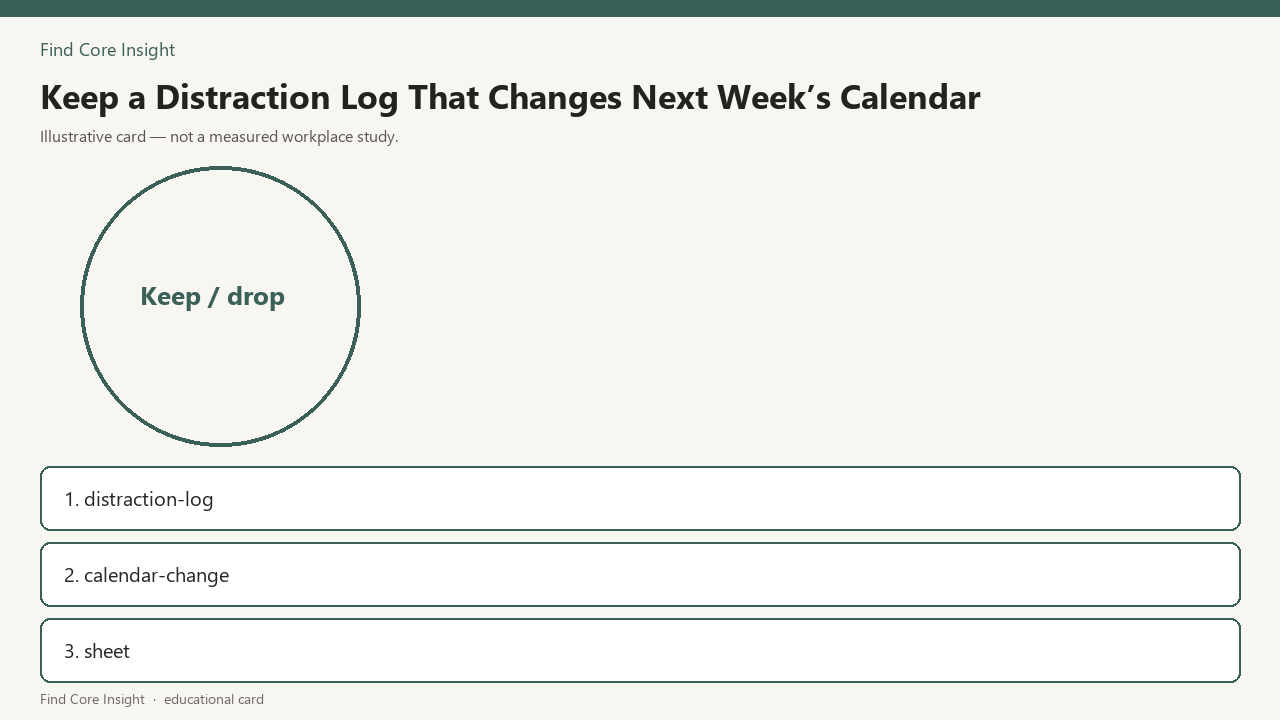 Keep a Distraction Log That Changes Next Week’s Calendar — illustrative card