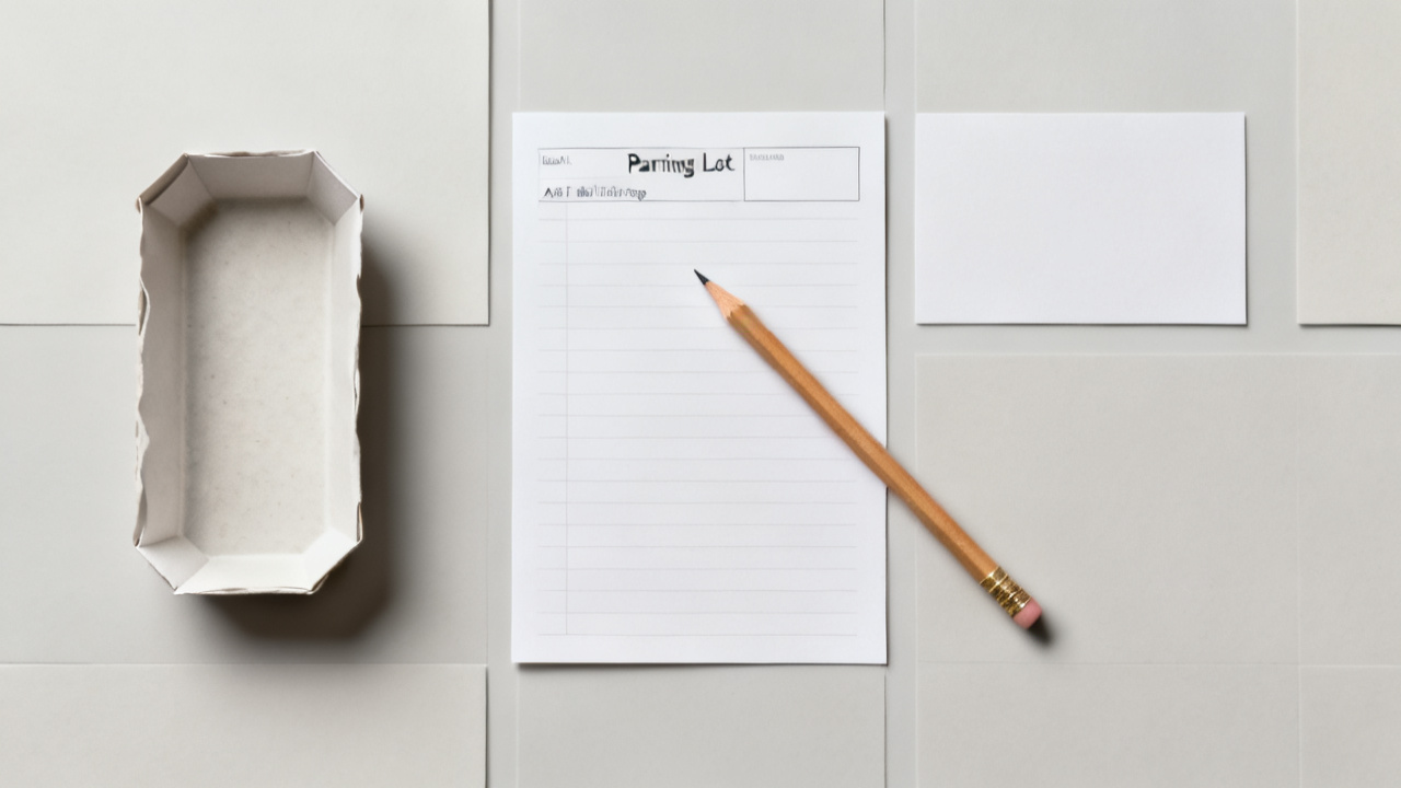 A Paper Parking Lot for Interruptions During Focus — desk detail